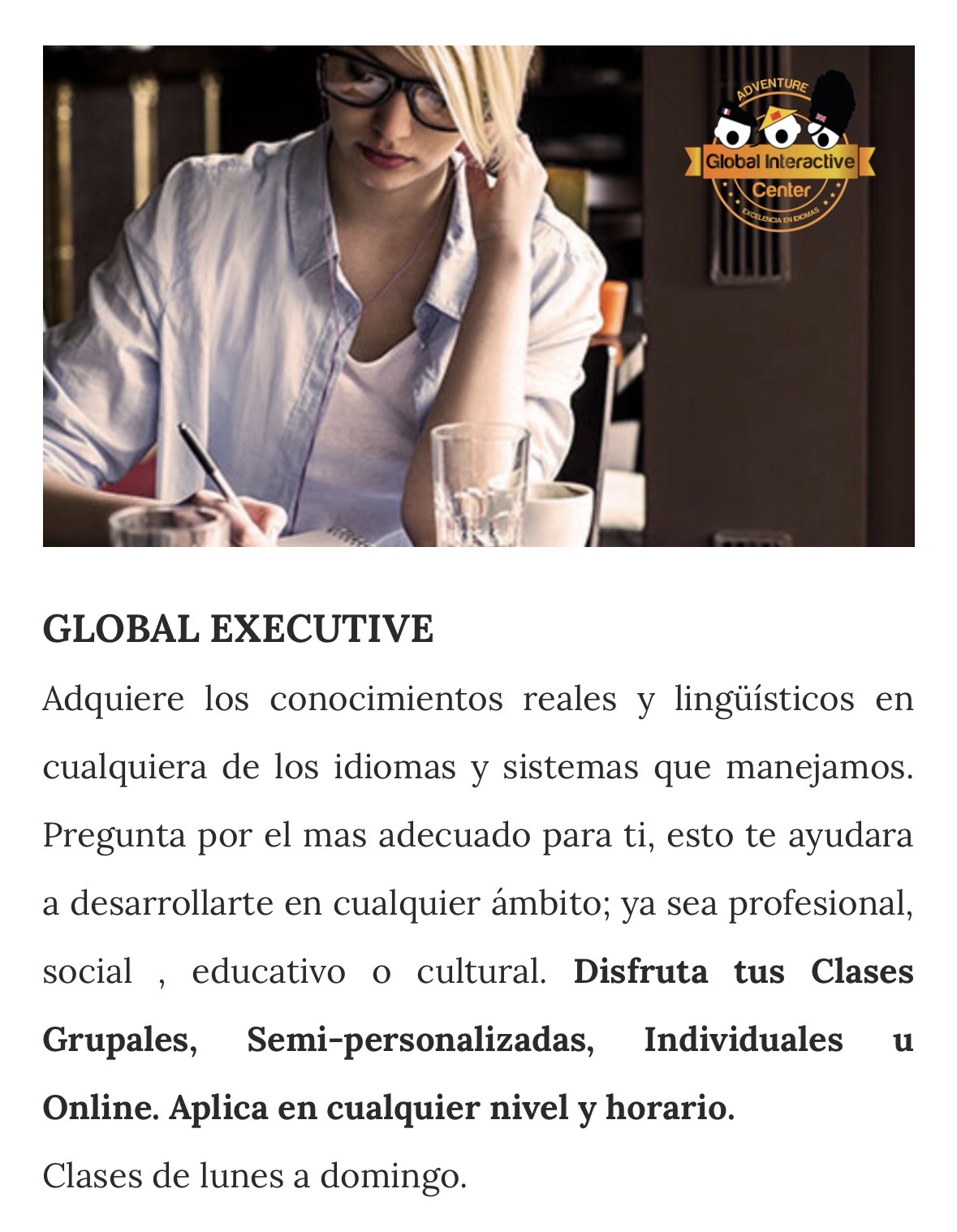Alumna adulta estudiando en un programa Global Executive